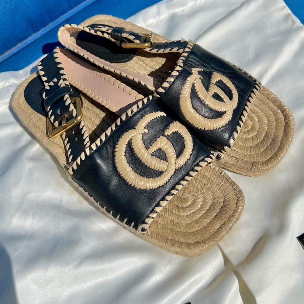 Gucci Marmont Espadrille Slide Sandals with GG & Gold Buckle Size 36 - Picture 4 of 10